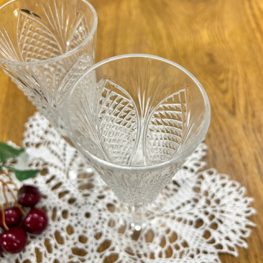 Пара бокалов из хрусталя "Ананас" Дятьковского ХЗ, рисунок от формы. Винтаж. Цена за пару. Картинка 2